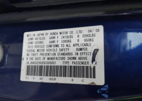 2009 Acura Tsx from USA, damaged, VIN JH4CU26689C006681